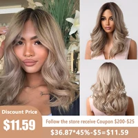 synthetic ash blonde ombre medium length natural wave wigs for black women middle part heat resistant hair wig cosplay daily