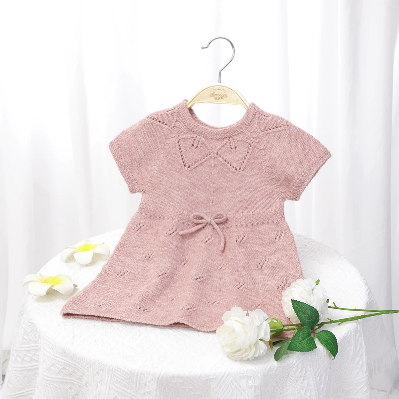 

Summer Baby Girls Short Sleeves Dress Clothes Casual Newborn Infant Solid Plain Knitted Dresses One Piece Children Outfits 1-3Yr
