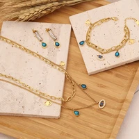 hot selling stainless steel necklace 2022 fashion new eye necklace blue water drop charm clavicle chain pendant necklace women