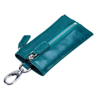 vintage second layer cow leather small car key holder bags convenient flexible buckle zipper card slots cash wallet