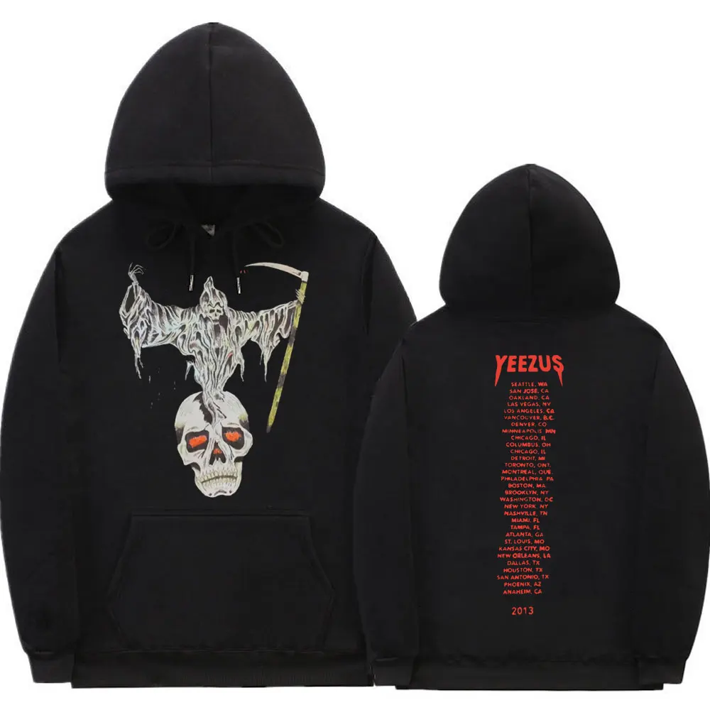 

God Wants You Kanye West Tour Reaper Skull Hip Hop Music Black Hoodie Men's Harajuku Tops Men Women Fashion Oversized Sweatshirt