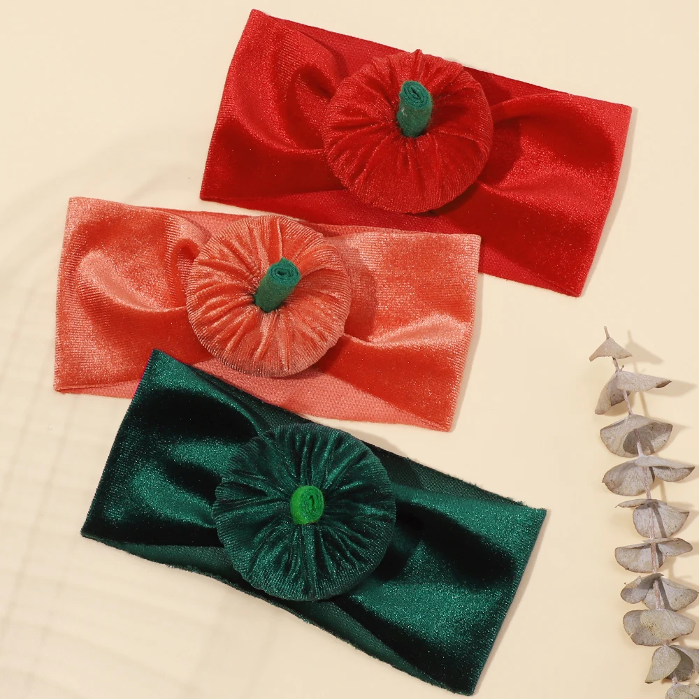 

New Velvet Headband With Cute Pumpkin Hair Bands for Newborn Baby Girl Winter Turban Infant Kids Children's Hair Accessories