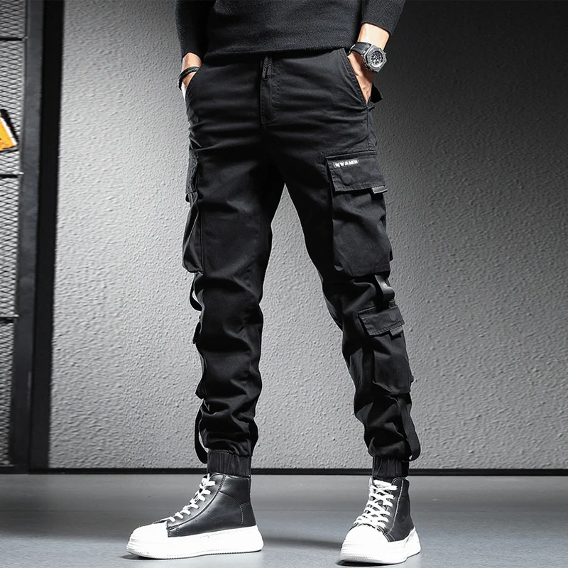 

Streetwear Fashion Casual Cargo Pants Men Overalls Multi Pockets Ribbons Designer Hip Hop Joggers Men Techwear Pantalones Hombre