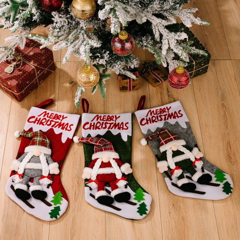 

С Рождеством, гном, клетчатая шляпа, чулки, набор из 3 предметов, сумка, аксессуары для дома, двери, окна