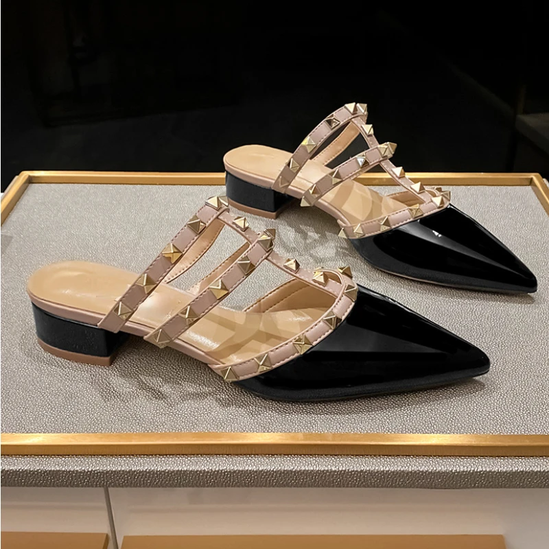 Женские босоножки с заостренным носком на низком каблуке Размеры 35-43