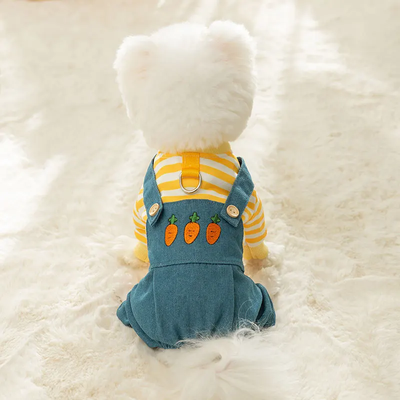 

Autumn and Winter Pet Clothes Striped Jumpsuit Fashion Strap Pants Small and Medium-sized Dog Cute Pajamas Chihuahua Yorkshire