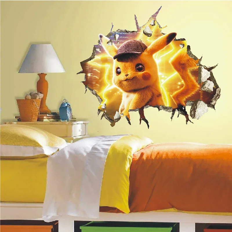 

Pokemon Detective Pikachu Anime Figure 3D PVC Wall Sticker Decoration Wallpaper for Bedroom Walls Kids Room Birthday Gifts