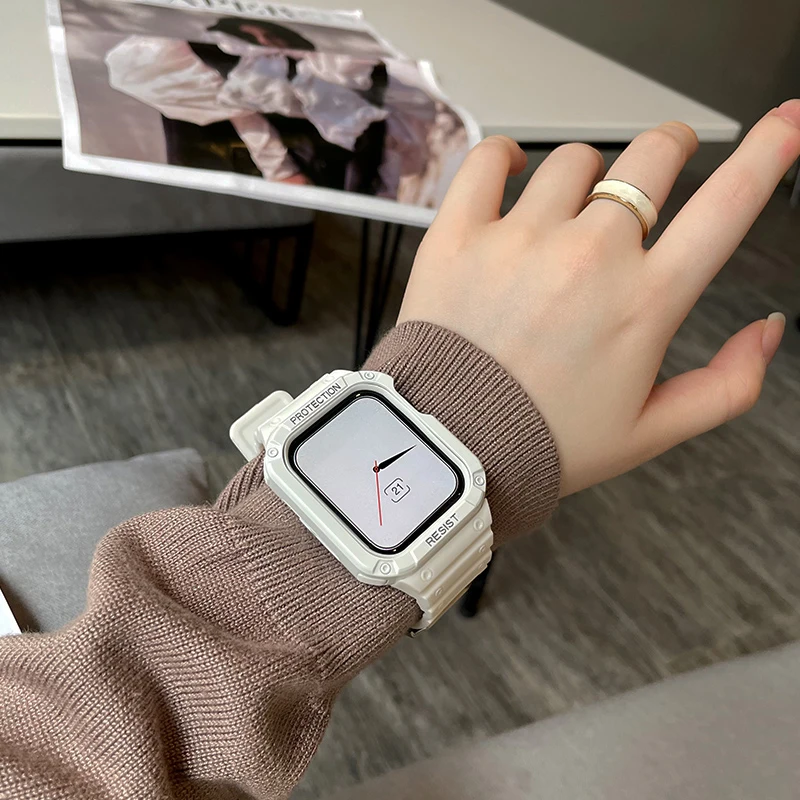 

Silicone Case+Strap For Apple Watch band 44mm 40mm 45mm 41mm 38mm 42mm 45 mm watchband correa bracelet iWatch series 4 5 6 se 7