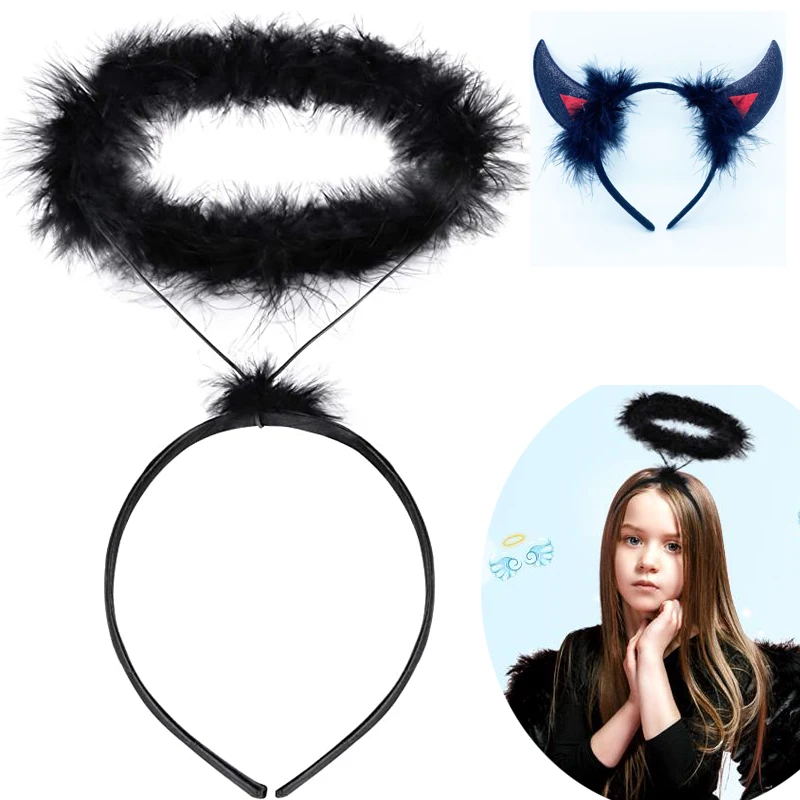 

20 шт. аксессуары для костюма ангел гало и дьявол, перо, повязка для волос ангела с блестящими дьявольскими ушками, необычный костюм для косплея