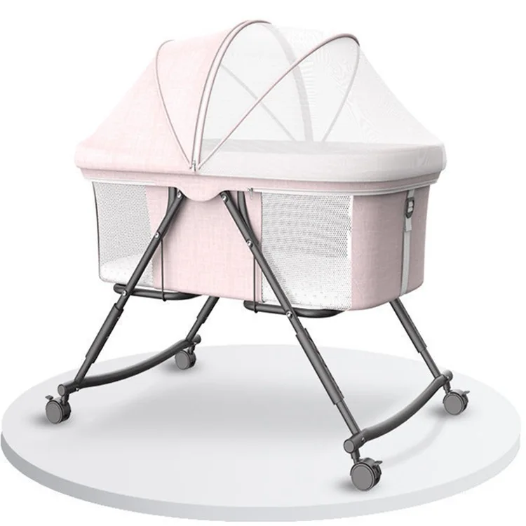 Portable Crib Baby Movable Baby Bed Multifunctional Newborn Shaker Portable Shaker Simple Cradle Mute Wheel  Baby Bassinet