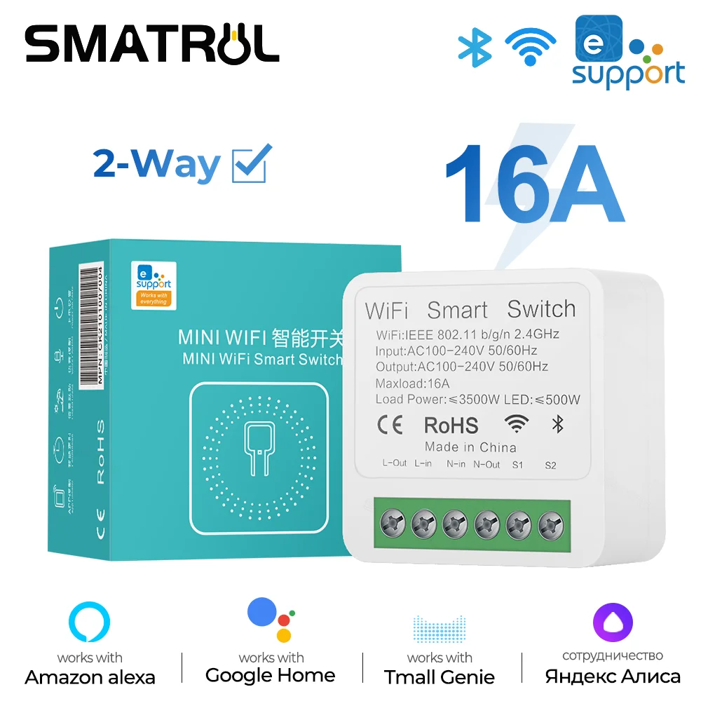 

EWeLink 16A Mini Wifi Smart Switch Light 2 Way Module On Off Breaker Wireless Remote Voice Timing App для Google Home Alexa