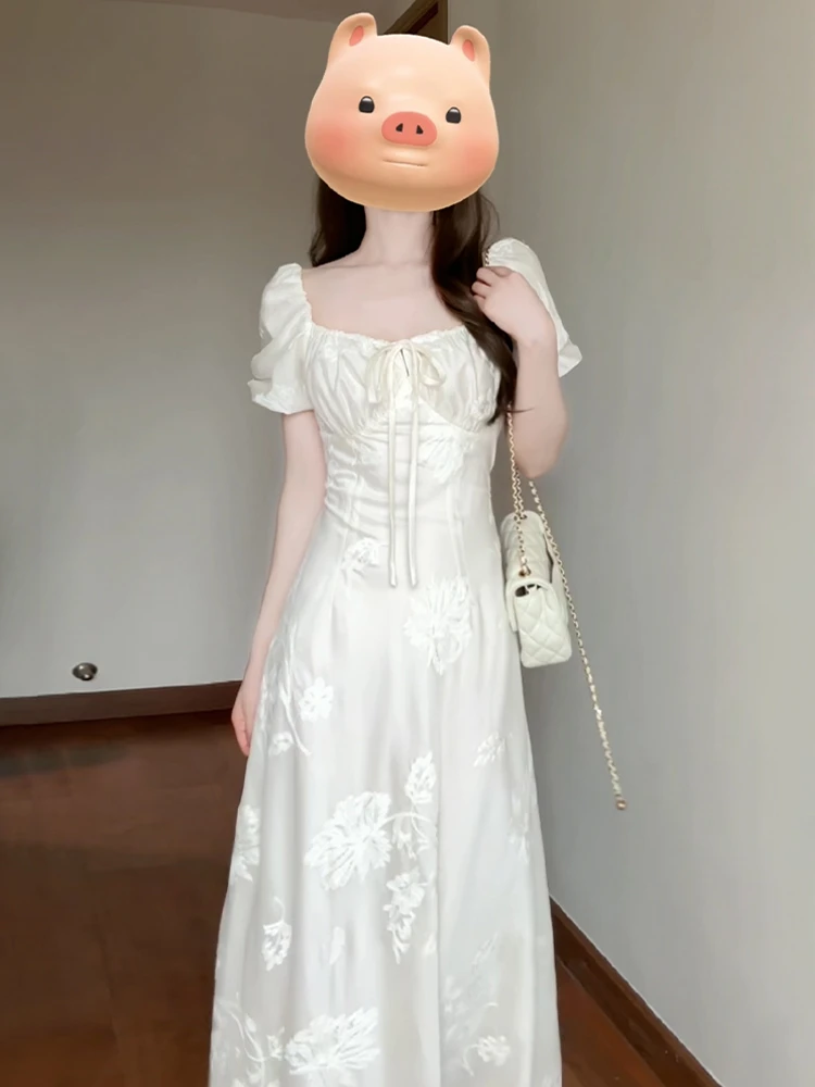Белое платье с пышными рукавами во французском стиле для детей Новинка лета 2024
