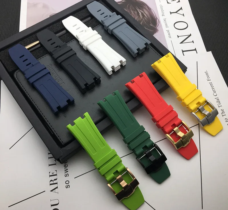 

28mm Black blue 15703 nature Rubber silicone Watchband Men Watch Strap Band For AP Watch Audemars And Piguet belt logo tools