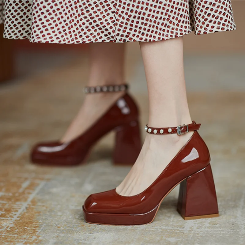 

New Fashion Women Pumps Retro Mary Janes Chunky Heels Pumps Spring Platform Dress Party Wedding Basic Shoes Dress Work Shoes