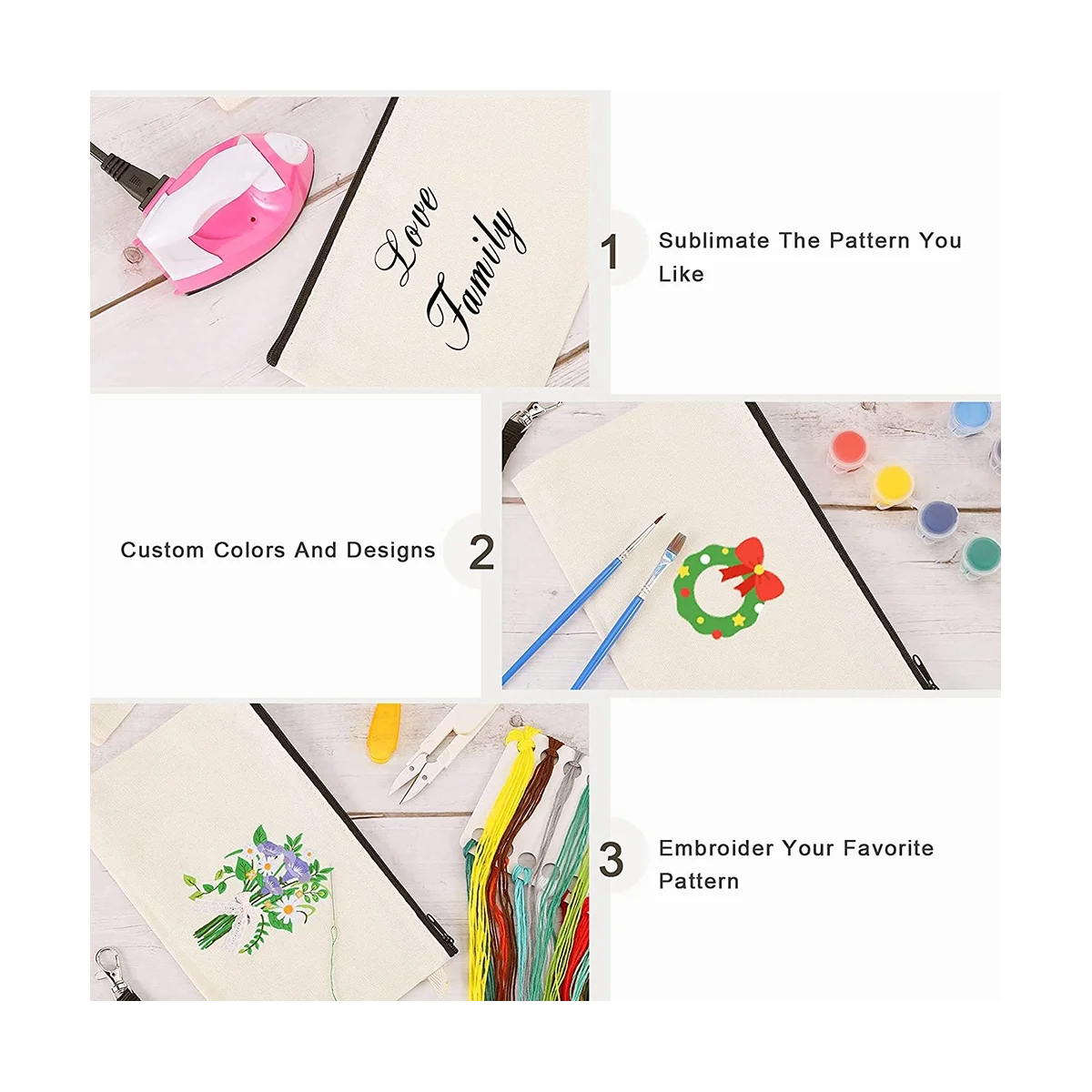 

10Pack Sublimation Blank Cosmetic Bags Makeup Bags with Wristband for DIY Craft Zipper Pencil Bags White 8.3 x 5.1 In