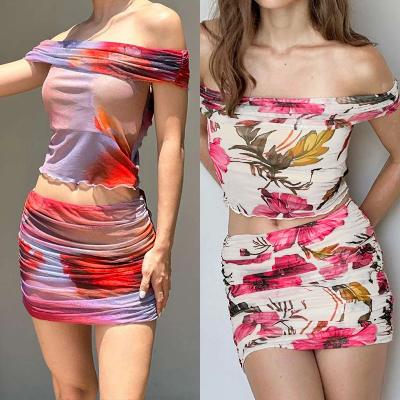 

Women Sleeveless Top Skirts Set Versatile Ladies Slash Neck Top&Pleated Skirts Outfits Sexy Y2K Colorful for Work Party Vacation