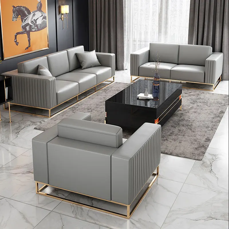 

Licht Luxus Leder Sofa Set Neue Nordic Hohe Bein Möbel Einfache Edelstahl G Einzigen Drei-Person Grau Leder Sofa