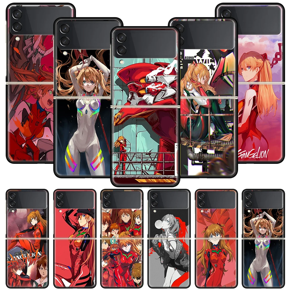 

Anime Evangelions Asuka EVA Funda Phone Case For Samsung Galaxy Z Flip 3 5G Luxury ZFlip3 Black PC Hard Shockproof Back Cover Co