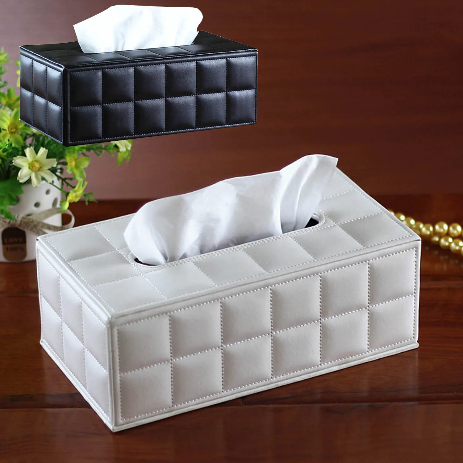 

Behogar Facial Tissue Box Cover PU Leather Hotel Car Rectangle Container Towel Napkin Tissue Case Holder Home Office Supplies