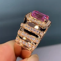 aesthetic pink cubic zirconia engagement ring for women luxury gold color band newly designed wedding trendy ring jewelry