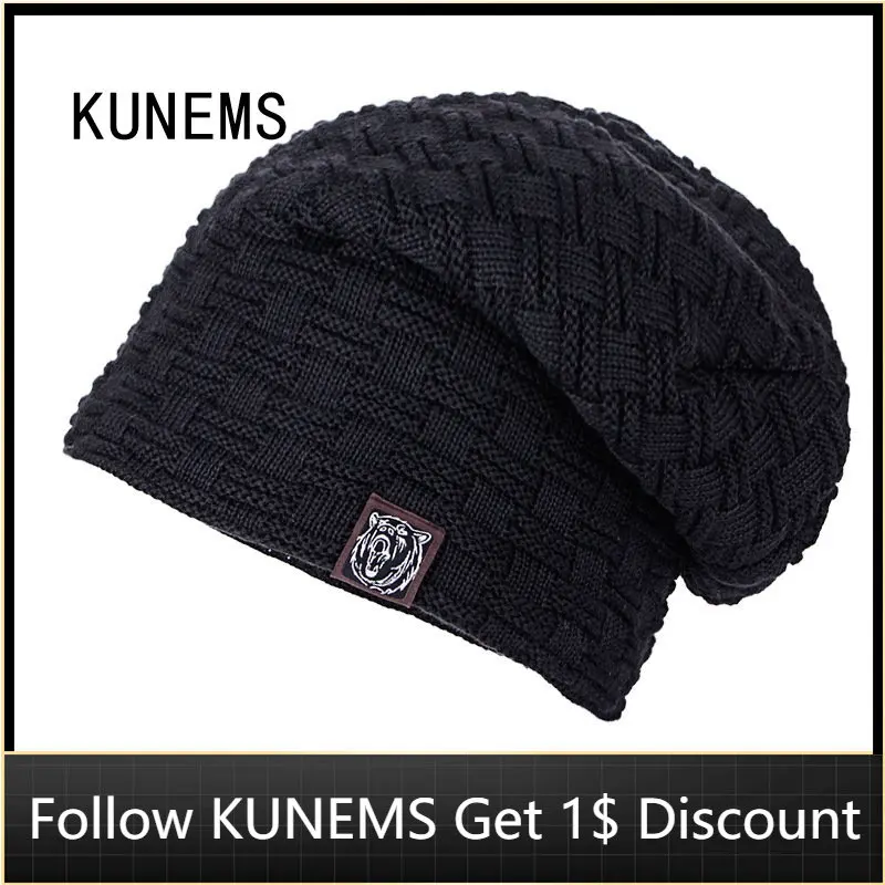 

KUNEMS Winter Knitted Pullover Caps for Men Bonnets Fashion Fleece Warm Beanie Hats Casual Soft Cap Dad Hat Gorras Hombre