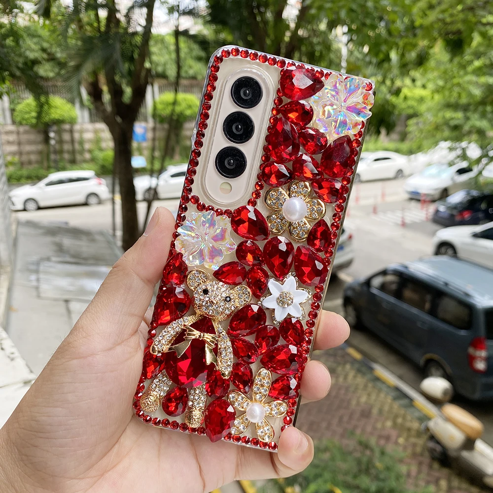 Жесткий чехол для телефона из поликарбоната с блестящими стразами и милым 3D