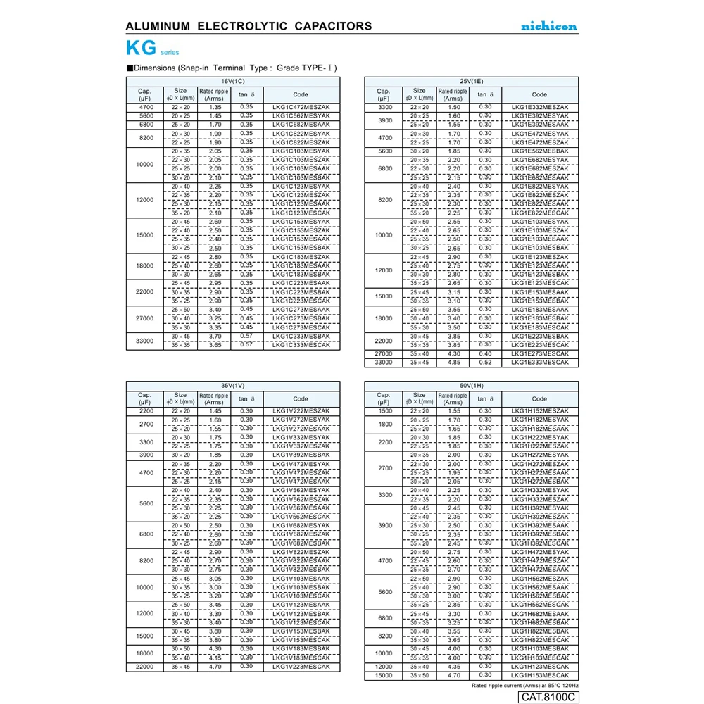 Конденсаторы Nichicon KG тип I 35 в 6800 мкФ 22x40 мм 85 ° 10 2 шт./10 шт