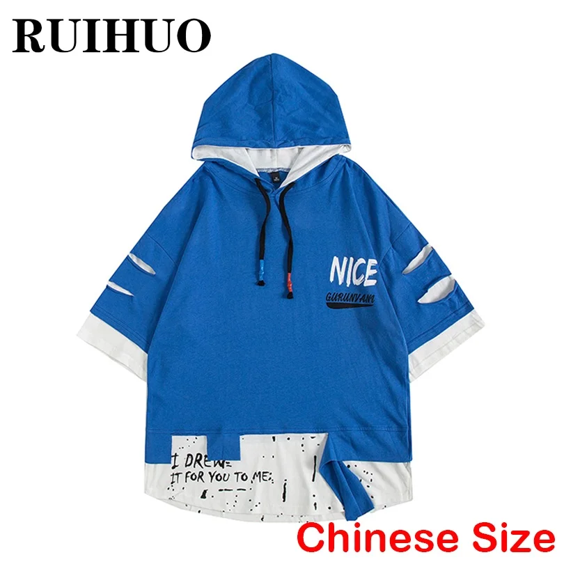 

RUIHUO Short Sleeve Hoodies For Men Clothing Pullover Hoodie Men Korean Fashion Streetwear Harajuku Size 5XL 2022 New Arrivals