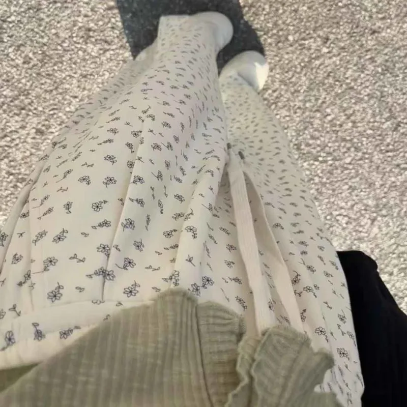 Брюки женские повседневные с цветочным принтом и высокой талией