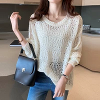 womens white sexy mohair cutout large size pullover knit sweater summer fashion see through harajuku vintage sweater cover up