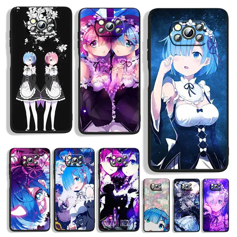 Черный чехол для телефона с аниме RE ZERO Ram Rem Xiaomi POCO M4 M3 C3 X4 X3 X2 F3 F1 Pro NFC GT Mi Play Mix 3 A2 lite -
