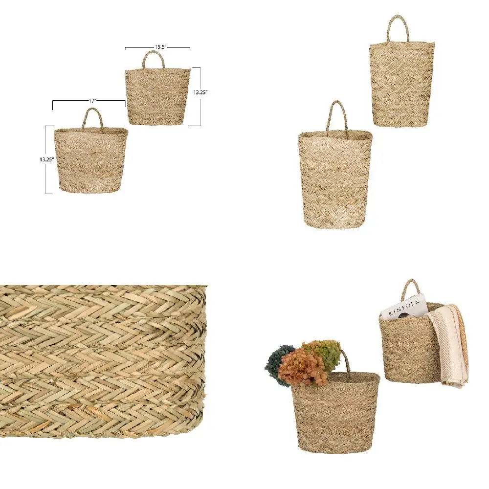 

Elegant Beige Seagrass 2-Piece Wall Basket Set of Varying Sizes - Perfect Accent for Home Decoration.