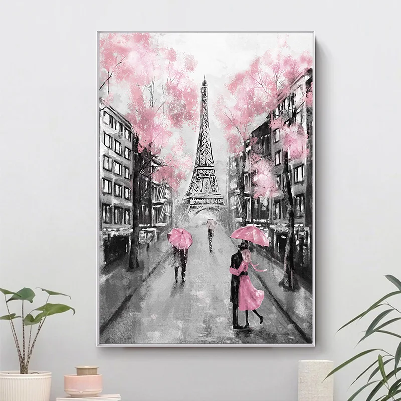 

Eiffel Tower Canvas Painting Rainy Street Scene Oil Painting Posters Living Room Porch Waterproof Decoration Painting Pictures