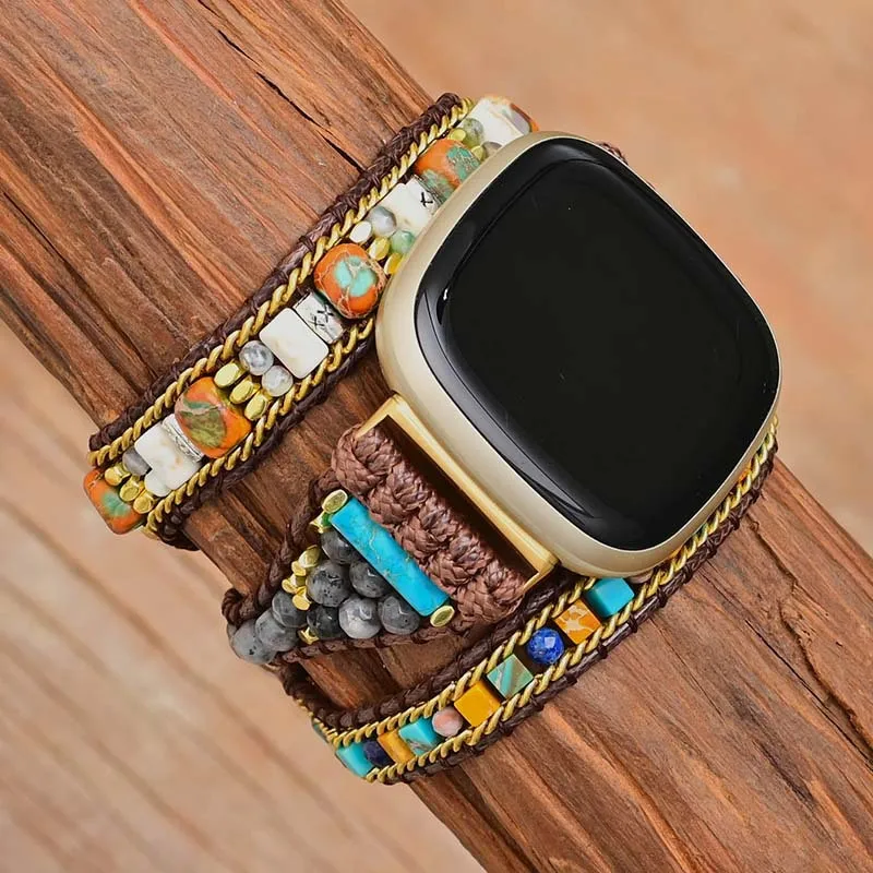 

Retro Bohemian Strap For Fitbit Versa 1 2 3 4 Band Nature Gemstone Bracelet Watchband Wristband For Fitbit Sense 2 Versa Strap