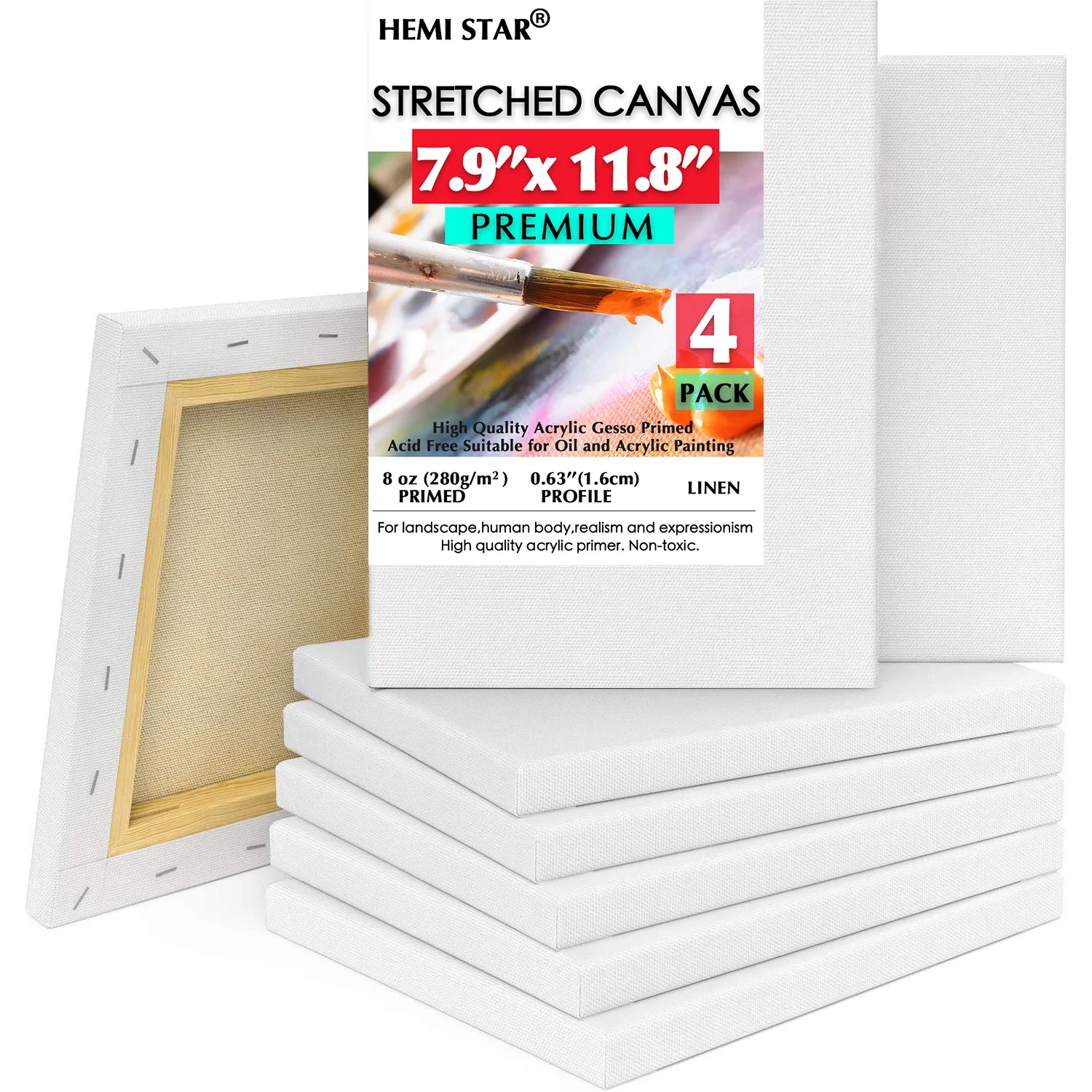 

4 Pack Stretched Canvases for Painting Linen Blank Canvas 20x30cm-7.9x11.8 Blank Canvas Boards for Painting 8 oz Gesso-Primed