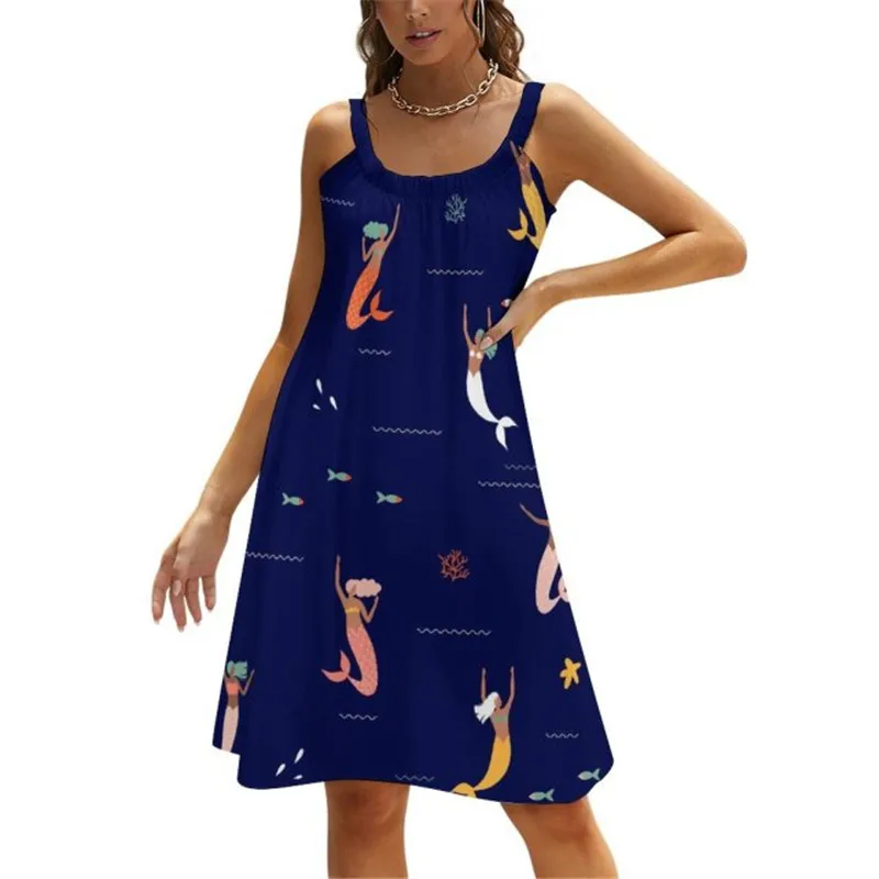 

Casual Summer Beach Dresses Women Sleeveless Backless Print A-line Dress 2022 Off Shoulder Sundress Ladies Loose Dress Vestidos