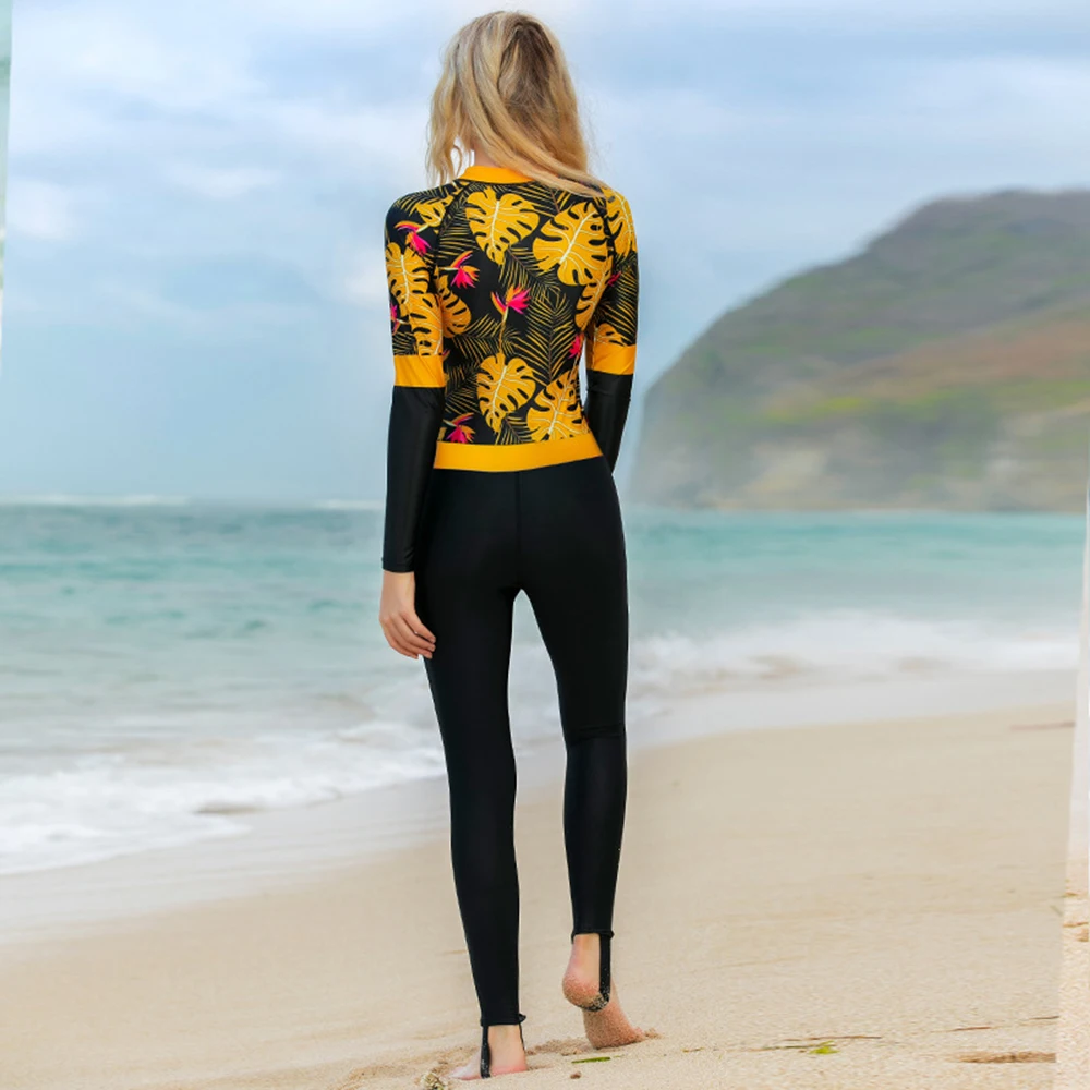 2023 Women's Long Sleeve Printed Long Sleeve Front Zipper Sun Protection Quick Drying Breathable Chest Cushion Swim Surfing Suit