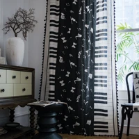 cotton linen black and white piano prints curtain thick blackout black tassel curtains for living room american vintage valance