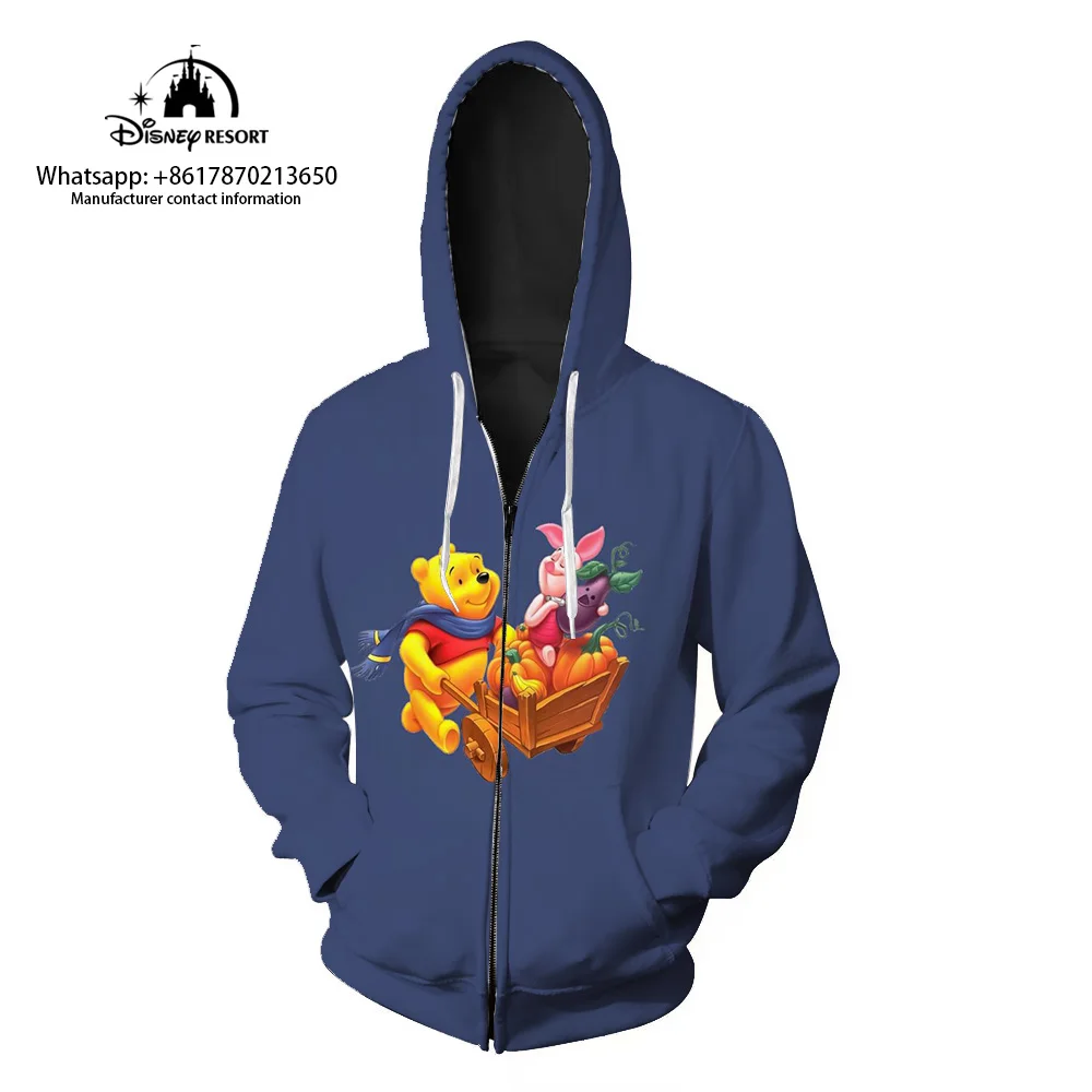 

New Ladies Zip Hoodie Christmas Fall Long Sleeve Disney Brand Winnie the Pooh Anime 3D Printed Casual Kids Sweatshirt y2k