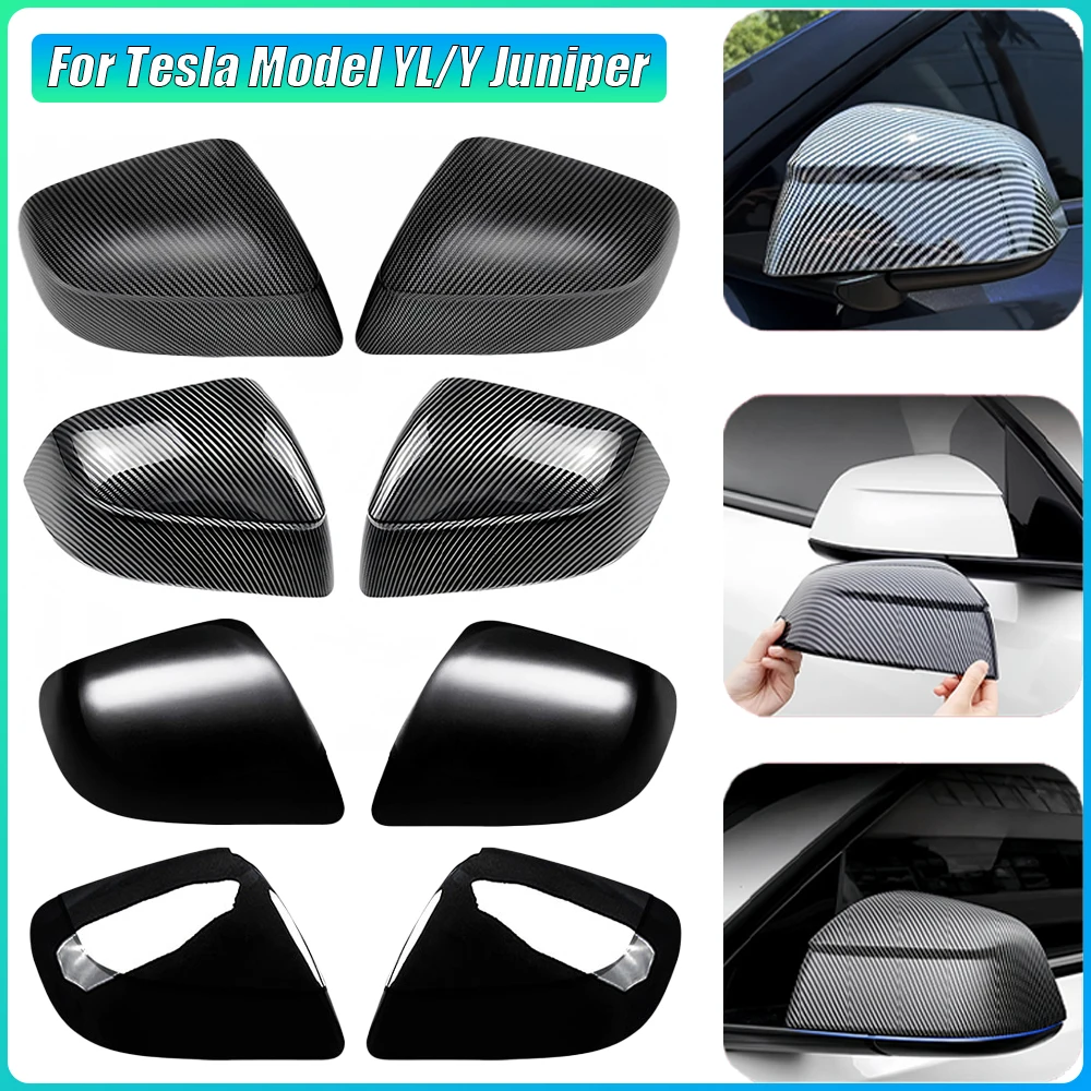 Фото Для Tesla Model Y Juniper/YL 2025-2027: Защитные накладки на зеркала заднего вида с эффектом карбона, устойчивые к царапинам №1