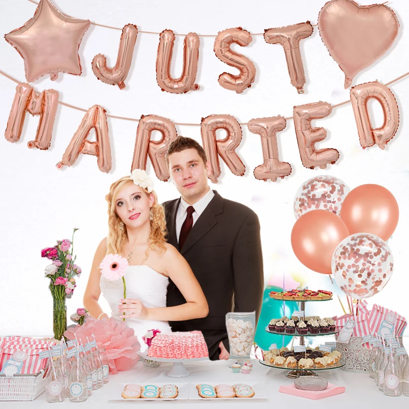 

45Pcs/set Rose Gold Just Married Foil Balloon Wedding Decoration Engagement Latex Air Globos Confetti Balloons Party Supplies
