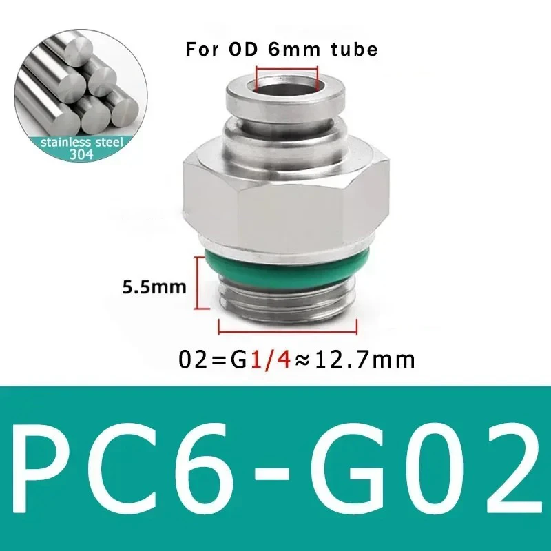 Разъем для ПК с G-резьбой Фитинг для воздушного шланга G1/8 1/4 3/8 1/2 Трубное соединение с наружной резьбой 8 мм Пневматическая быстроразъемная муфта Нержавеющая сталь 304