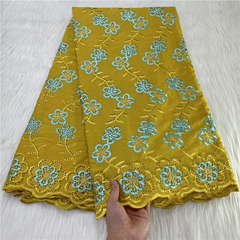 

5 yard Swiss lace fabric heavy beaded With diamond embroidery African 100% cotton Swiss voile lace popular Dubai style 7L080104