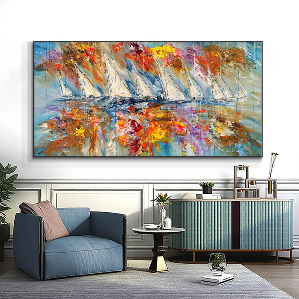 

Морской пейзаж картина маслом на холсте картина пиратский корабль настенный плакат печать красочные Абстрактные Волны картины декор для г...