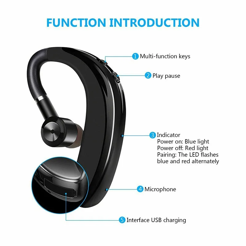 Фото S109 Беспроводные Bluetooth универсальные наушники-крючки Спортивная деловая гарнитура с одним ухом Наушники громкой связи с микрофоном №5
