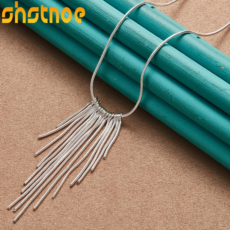 

925 Sterling Silver Snake Chain Multi-line Flowing Pendant Necklace 18 Inch For Women Engagement Wedding Fashion Jewelry