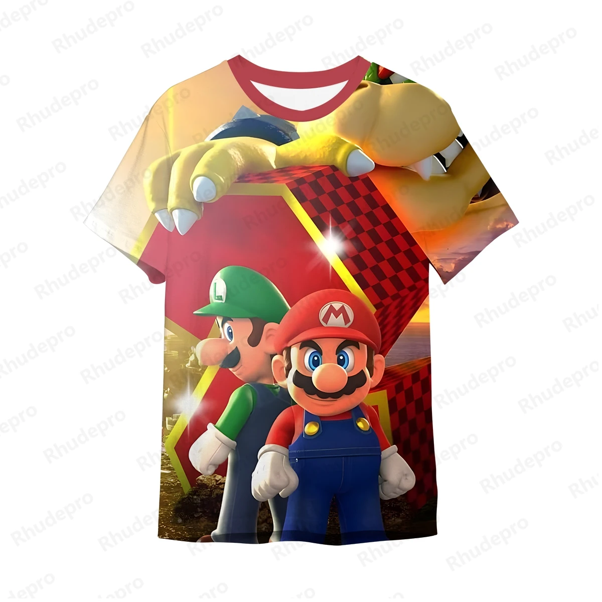 Летняя футболка для мальчиков с 3D-принтом Супер Марио круглым вырезом детский