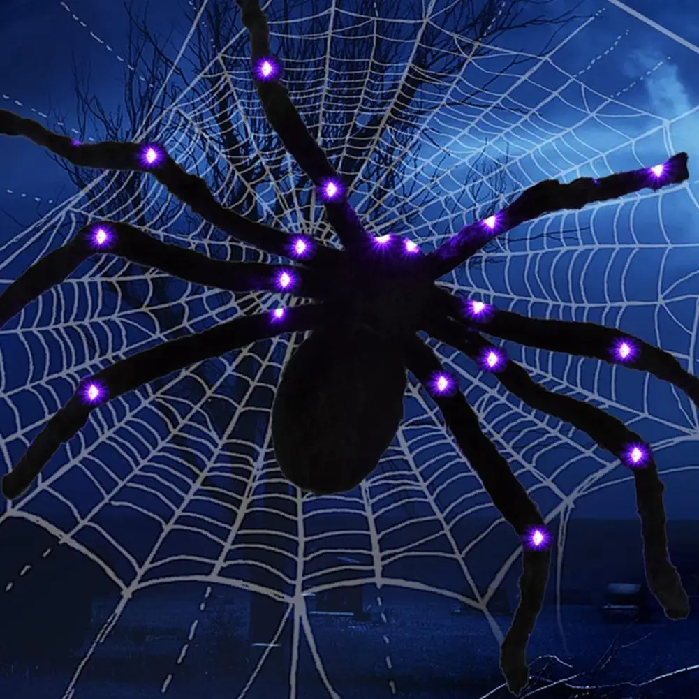 

Halloween Decoration Spooky Spider Led Light Decoration Realistic Glowing Halloween Ornament with Trick Simulation Plush Spider