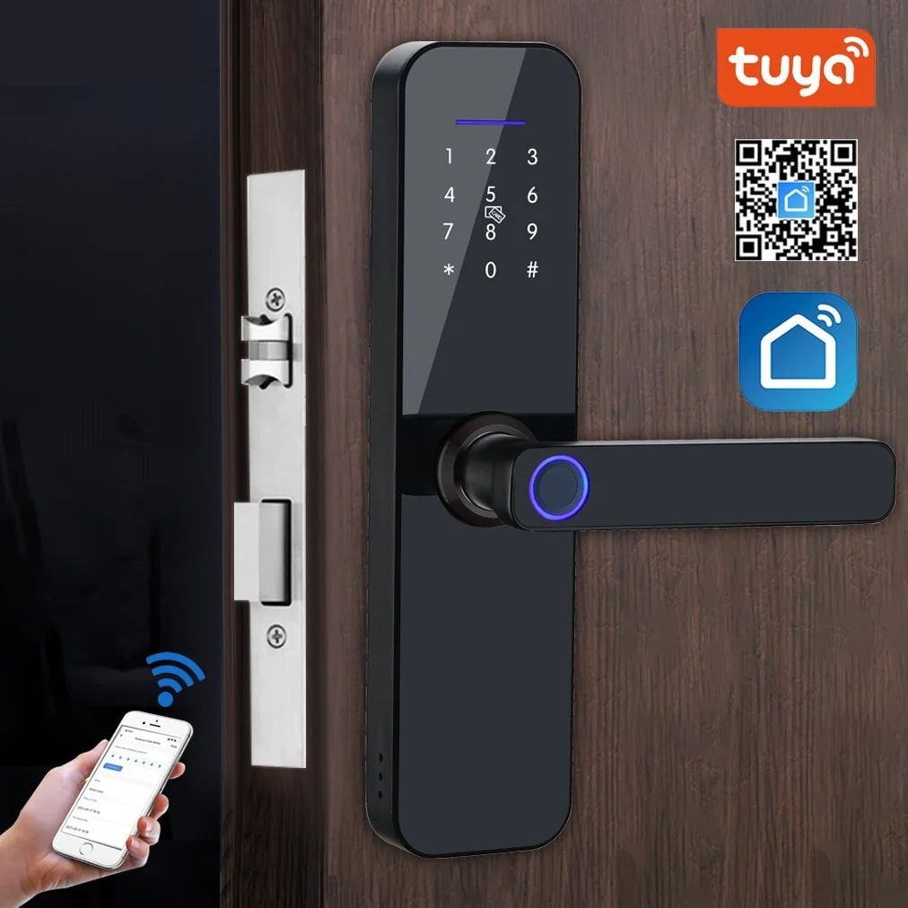 

Дверной смарт-замок Tuya с Wi-Fi, Биометрическим отпечатком пальца/картой/паролем/ключом