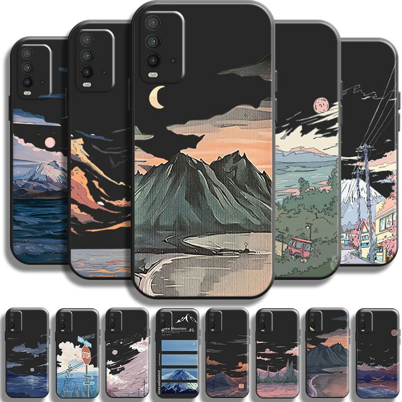 

Night Landscape Painting For Xiaomi Redmi 9T Phone Case Back TPU Shell Cases Cover Shockproof Soft Carcasa Black Funda